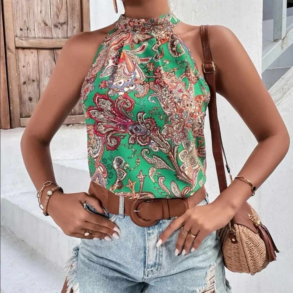 Boho floral paisley print halter top - Picture 5 of 6